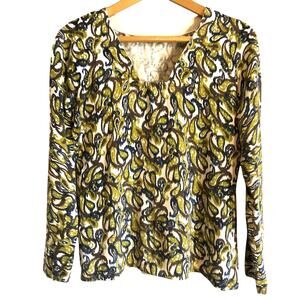 J. Jill paisley pullover sweater green blue long sleeve square neckline Size M